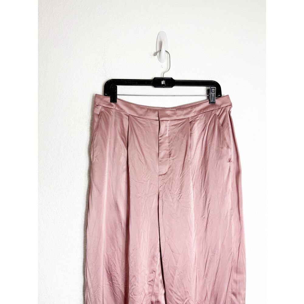 VINCE Liquid Shine Straight Leg Trousers Size 10 Pink Satin Wide Leg Career Wear - Picture 4 of 13